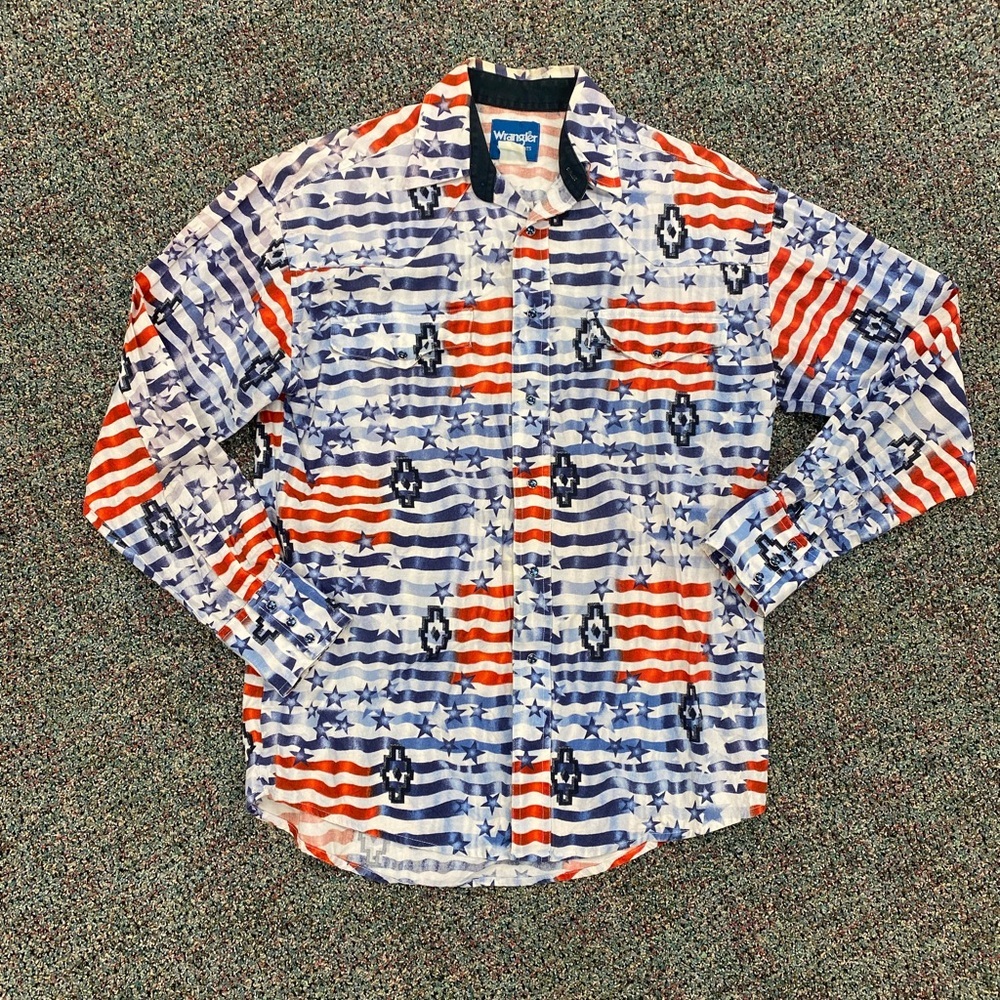 Vintage Wrangler Men’s Patriotic Western Snap Down Shirt Size Large